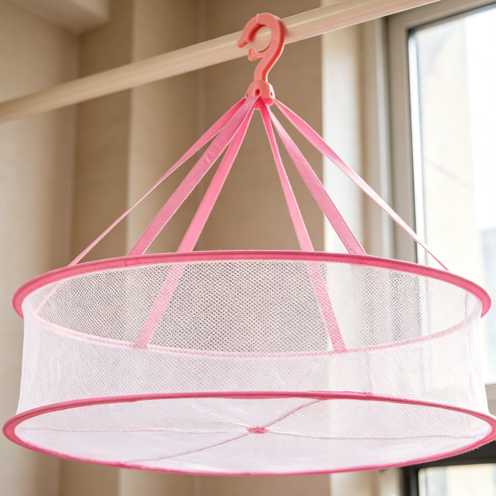 Pink Single-Layer Foldable Hanging Mesh Dryer - Image 2