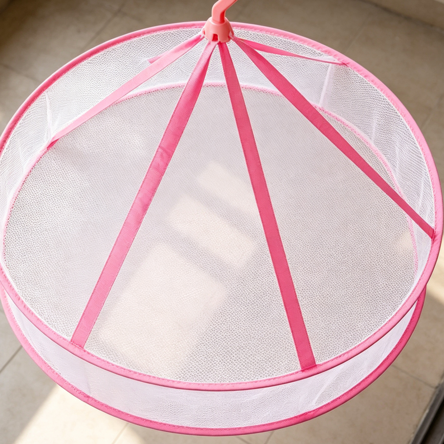 Pink Single-Layer Foldable Hanging Mesh Dryer