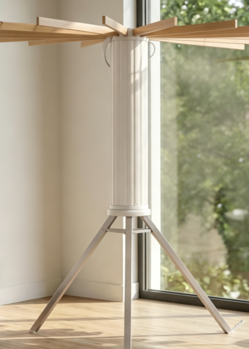 Foldable Tripod Rack with Wooden Rods and Aluminium Legs