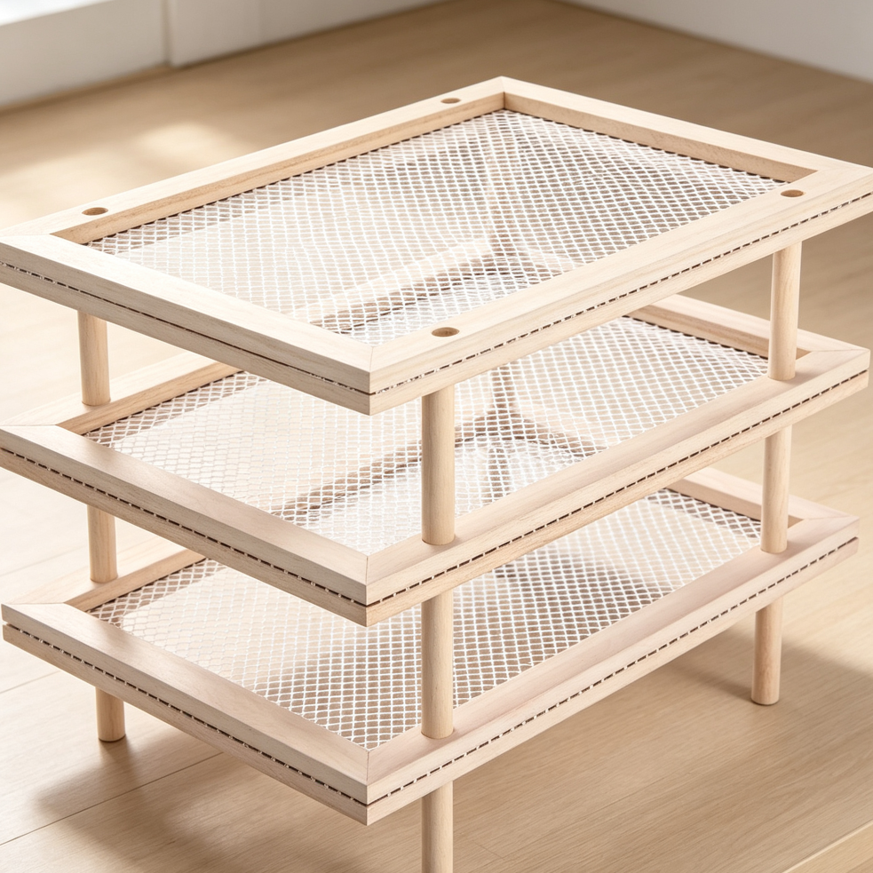 3-Set Large Stackable Wood Herb Dryer 12.6x16.5 with Mesh - Image 2