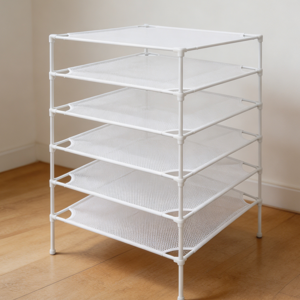 White 6-Layer Foldable Stackable Mesh Sweater Drying Rack