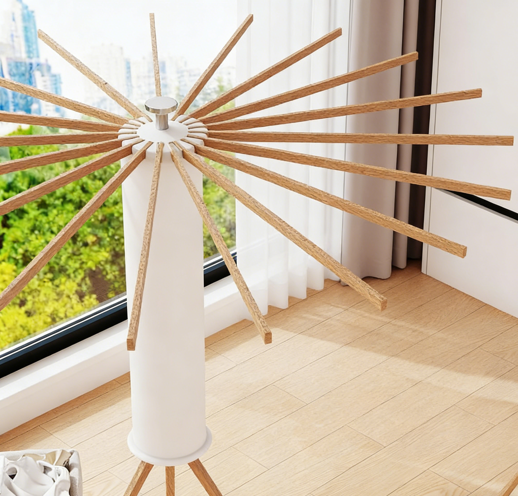Collapsible Floor Tripod Rack with 16 Wooden Poles - Image 2