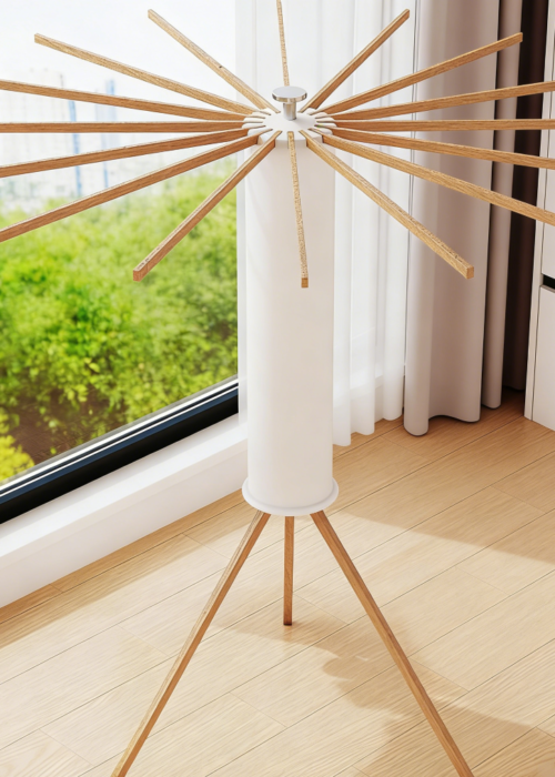 Collapsible Floor Tripod Rack with 16 Wooden Poles